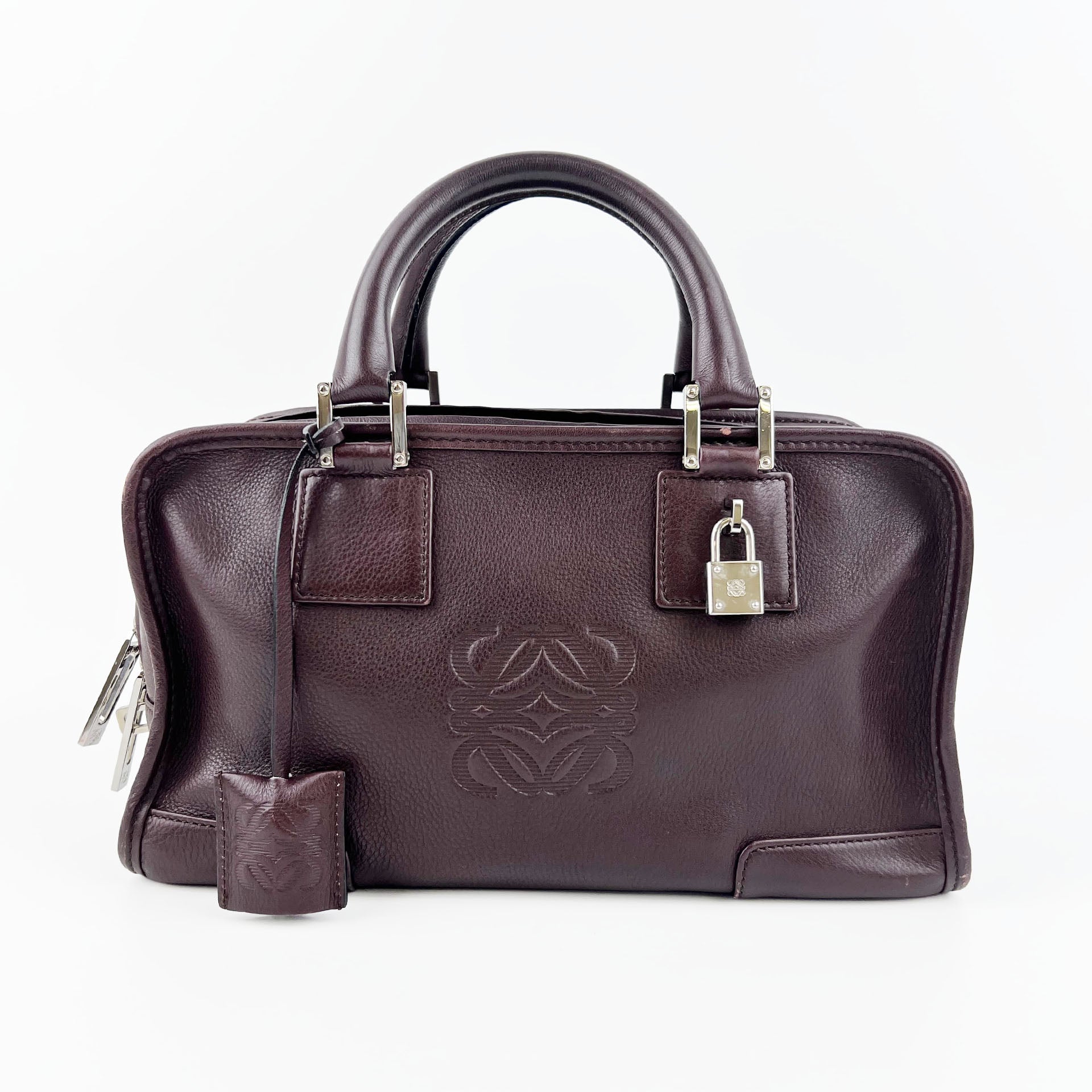 LOEWE ロエベ アマソナ28 ハンドバッグ アナグラム ブラウン レザー ヴィンテージ レディース 【中古】
