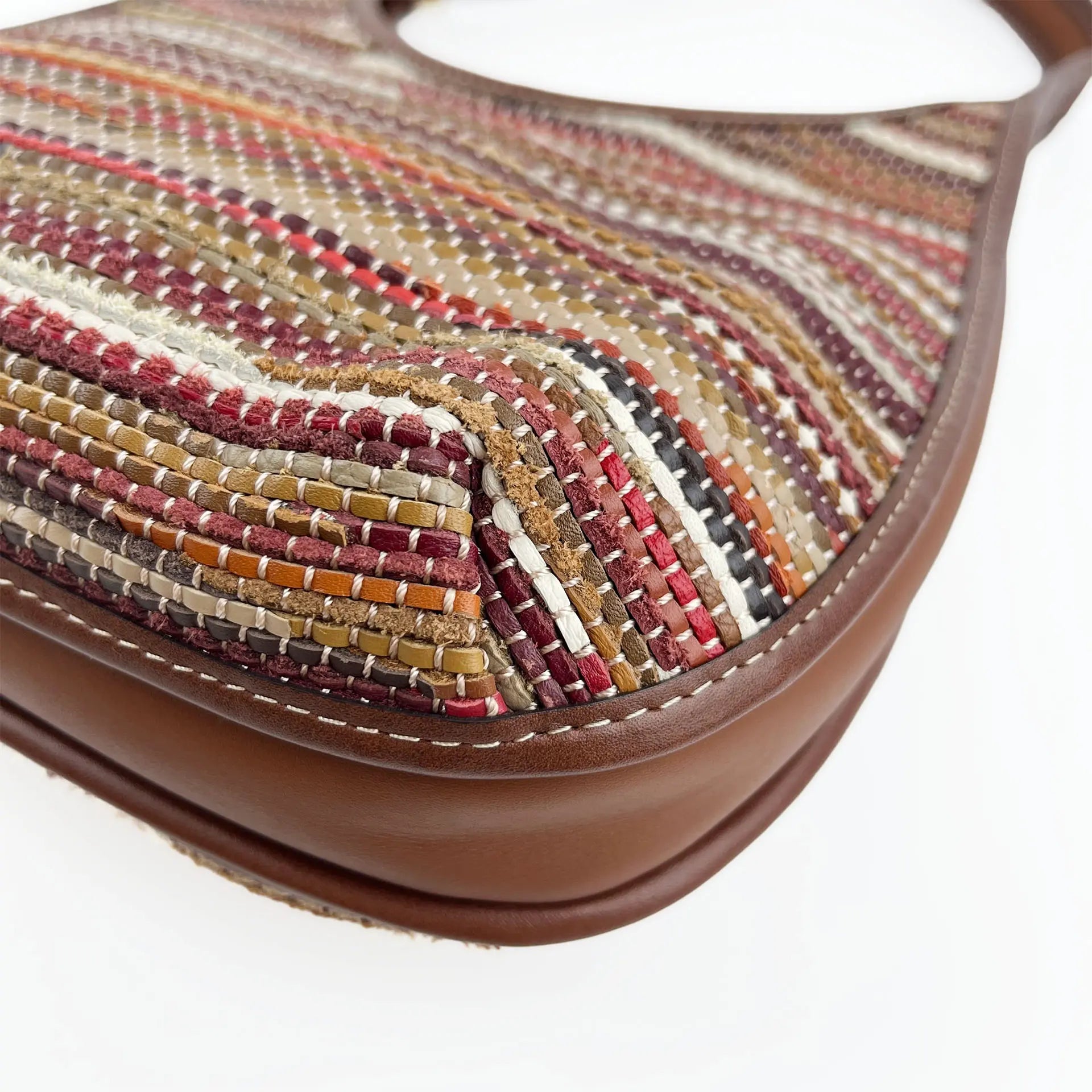 COACH コーチ アップサイクル ウーブン エルゴ C3856 ワンショルダー バッグ マルチカラー ブラウン レザー レディース 【中古】