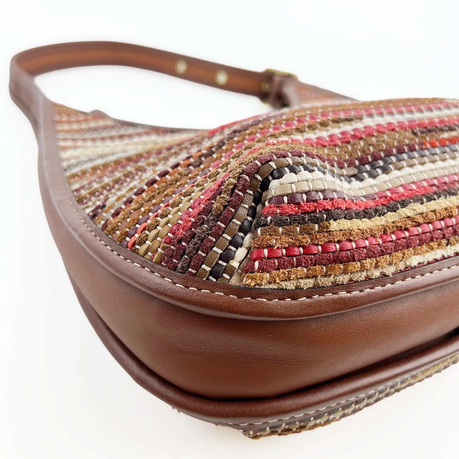 COACH コーチ アップサイクル ウーブン エルゴ C3856 ワンショルダー バッグ マルチカラー ブラウン レザー レディース 【中古】