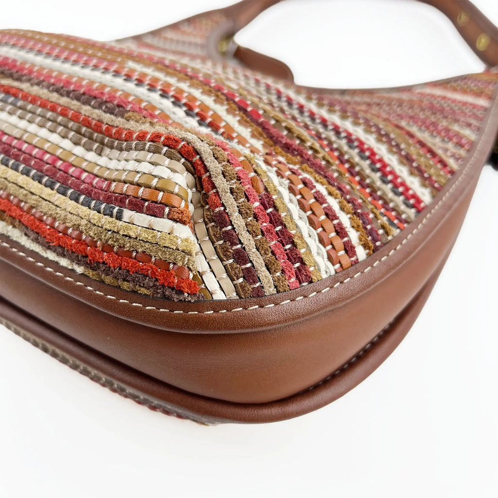 COACH コーチ アップサイクル ウーブン エルゴ C3856 ワンショルダー バッグ マルチカラー ブラウン レザー レディース 【中古】
