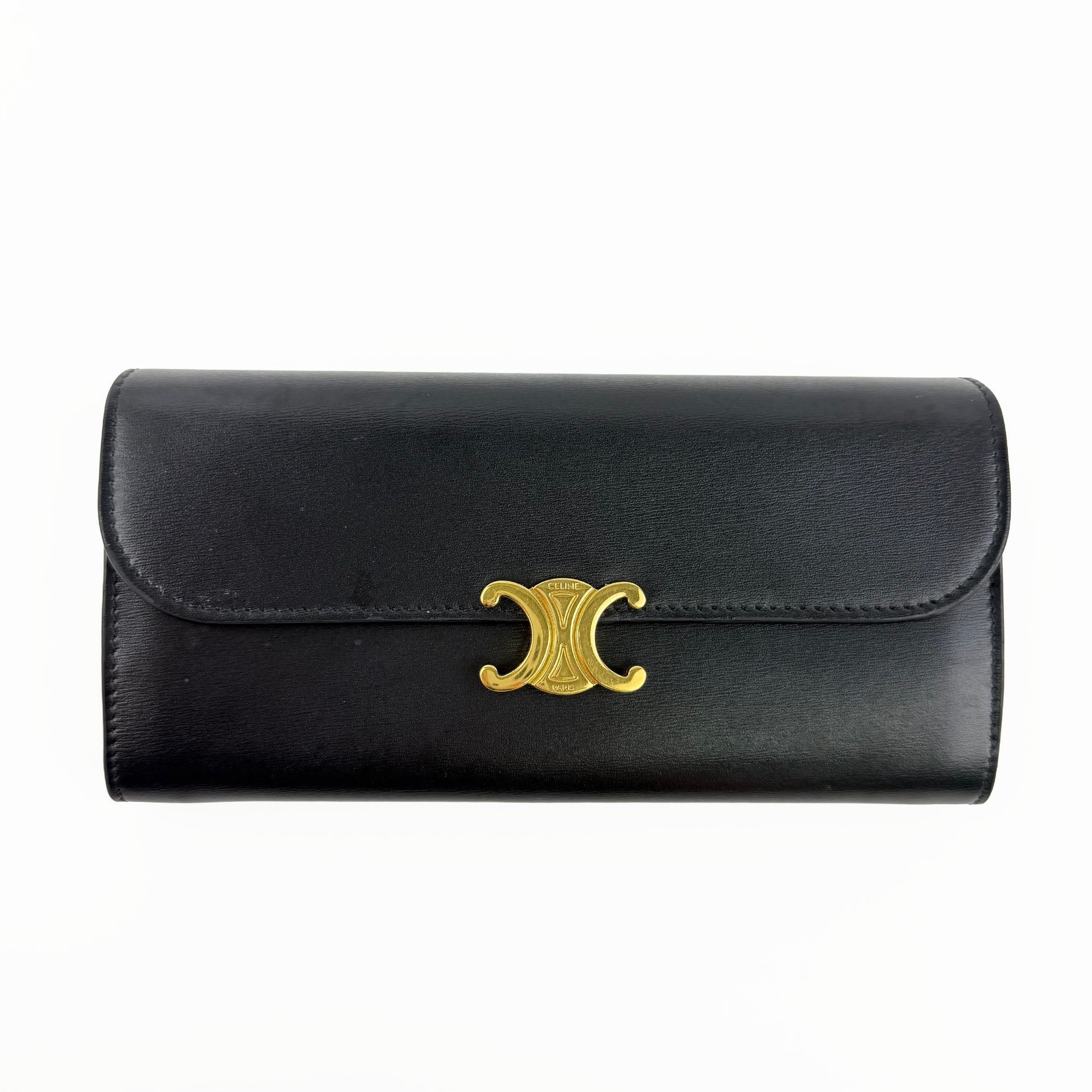 CELINE セリーヌ トリオンフ 財布 ブラック レザー ヴィンテージ レディース 【中古】