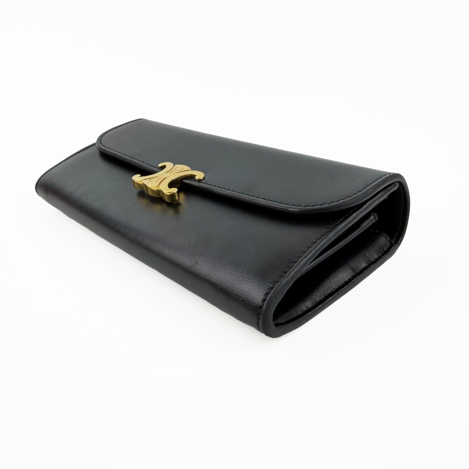 CELINE セリーヌ トリオンフ 財布 ブラック レザー ヴィンテージ レディース 【中古】