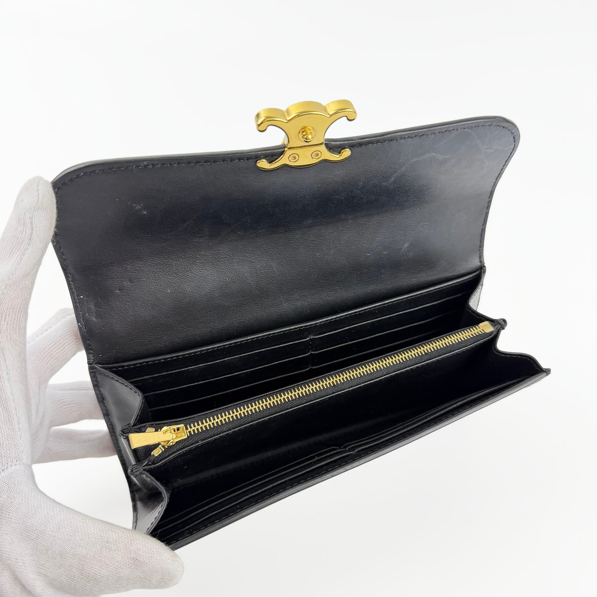 CELINE セリーヌ トリオンフ 財布 ブラック レザー ヴィンテージ レディース 【中古】