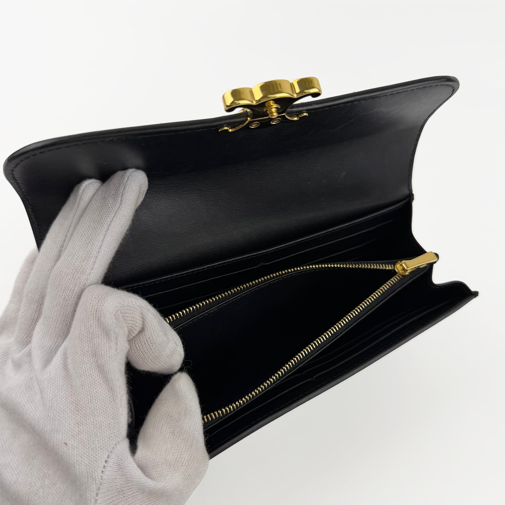 CELINE セリーヌ トリオンフ 財布 ブラック レザー ヴィンテージ レディース 【中古】