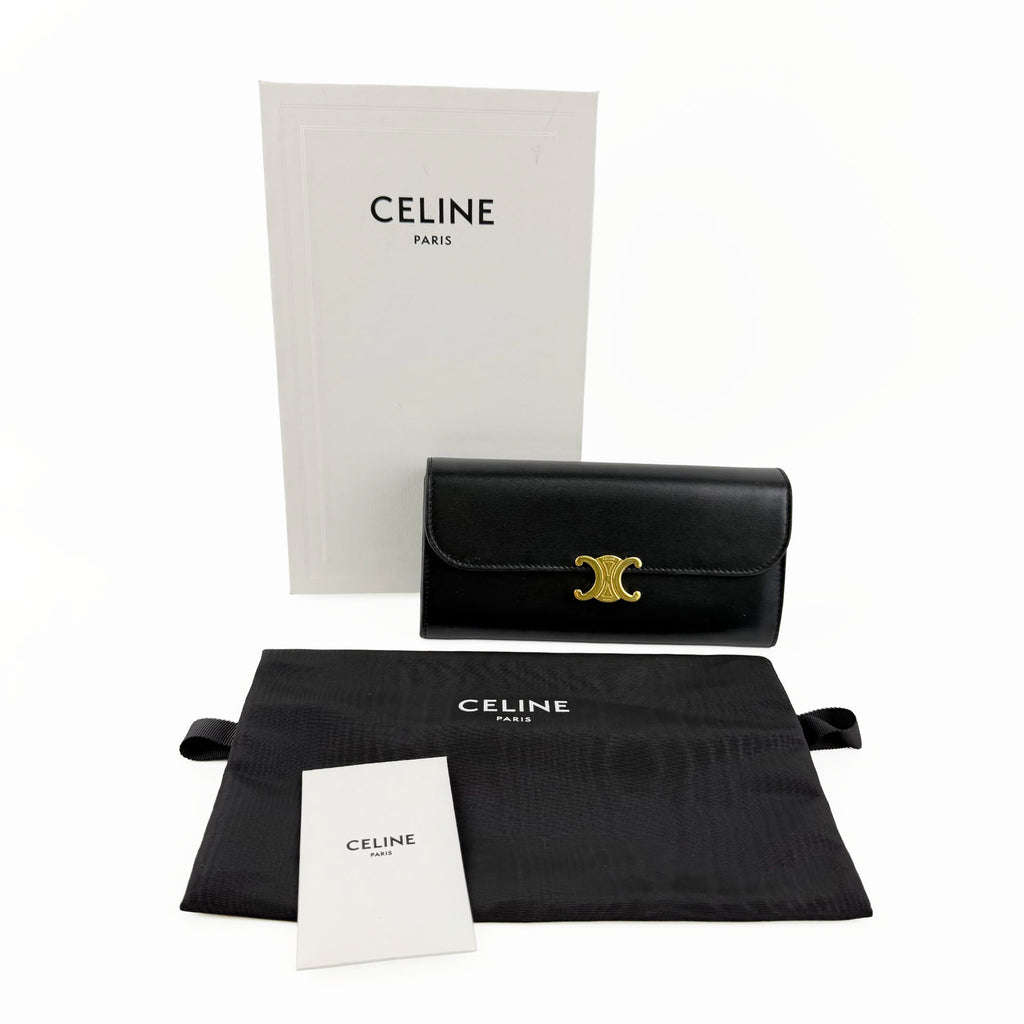 CELINE セリーヌ トリオンフ 財布 ブラック レザー ヴィンテージ レディース 【中古】