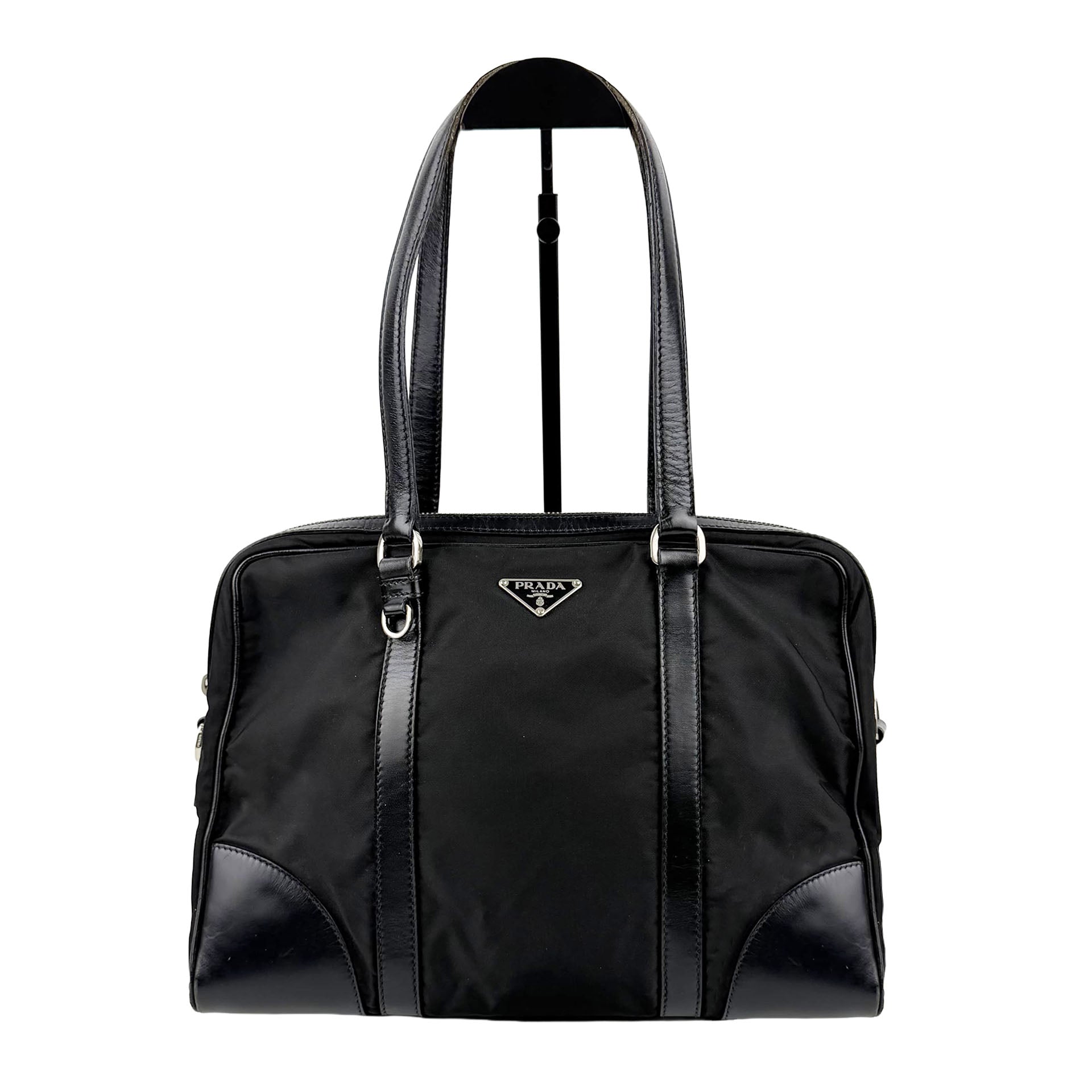 PRADA プラダ ショルダーバッグ ブラック ナイロン レザー ヴィンテージ レディース 【中古】