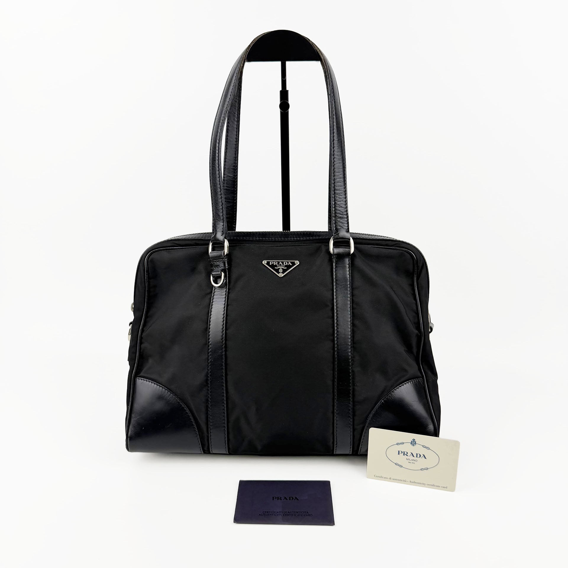 PRADA プラダ ショルダーバッグ ブラック ナイロン レザー ヴィンテージ レディース 【中古】