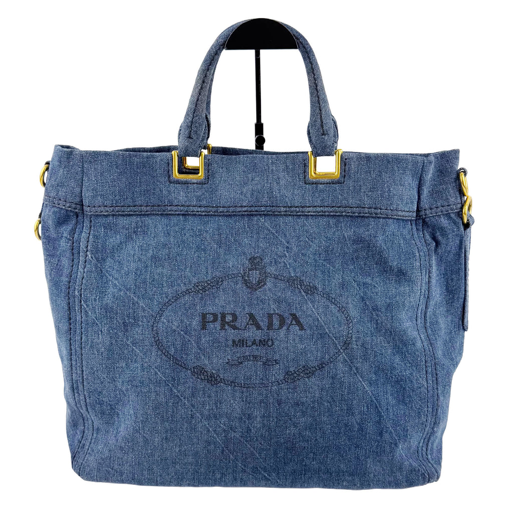 PRADA プラダ カナパ トートバッグ ショルダーバッグ デニム ブルー ヴィンテージ レディース 【中古】