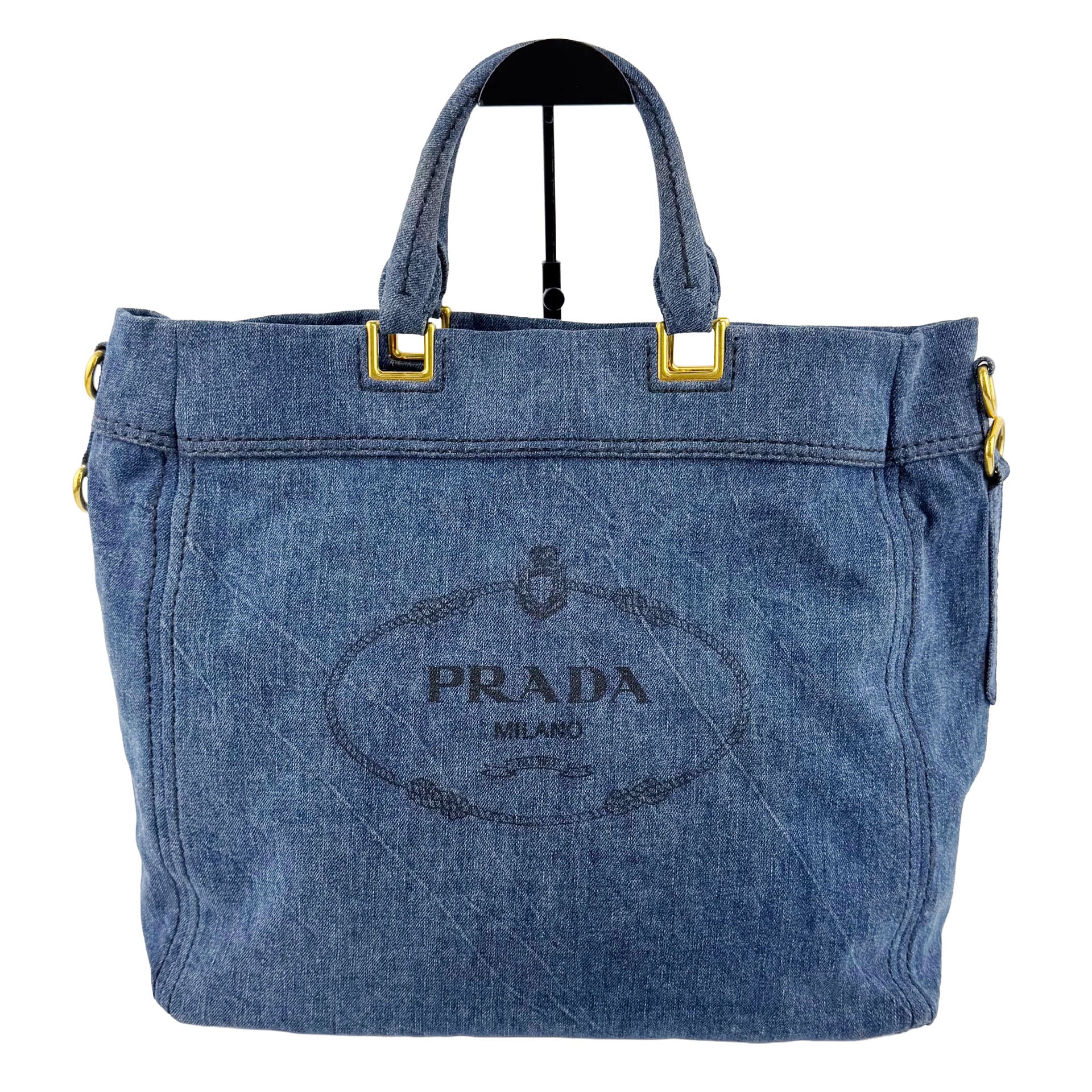 PRADA プラダ カナパ トートバッグ ショルダーバッグ デニム ブルー ヴィンテージ レディース 【中古】