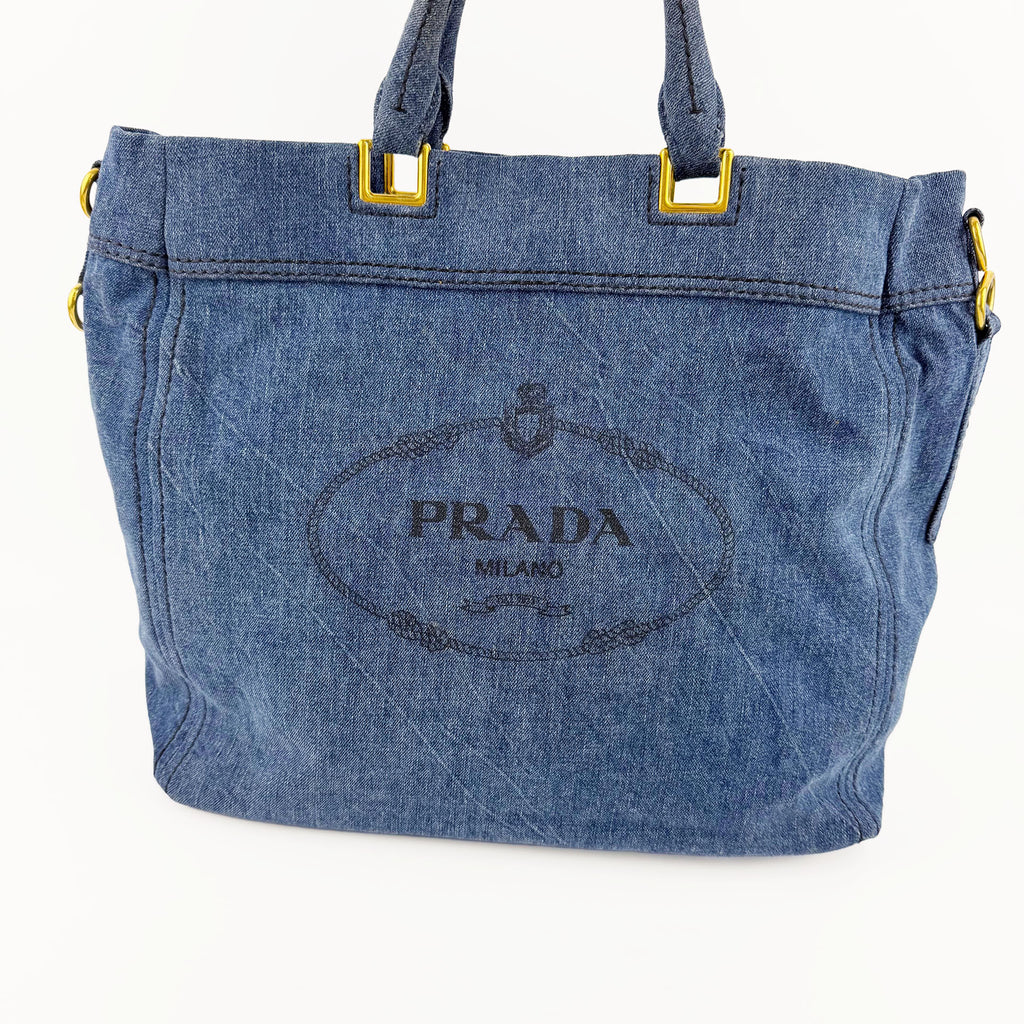 PRADA プラダ カナパ トートバッグ ショルダーバッグ デニム ブルー ヴィンテージ レディース 【中古】