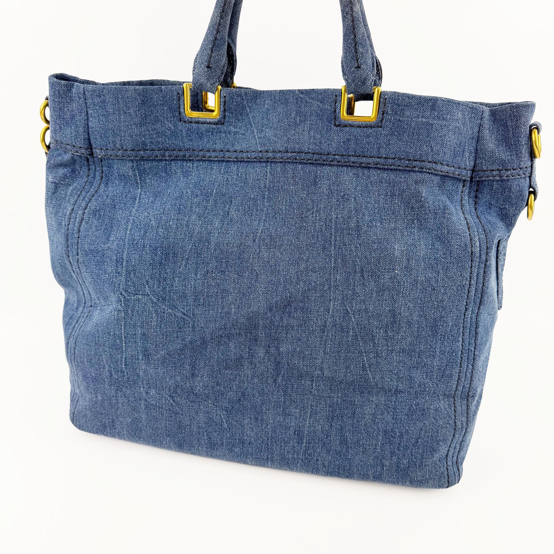 PRADA プラダ カナパ トートバッグ ショルダーバッグ デニム ブルー ヴィンテージ レディース 【中古】