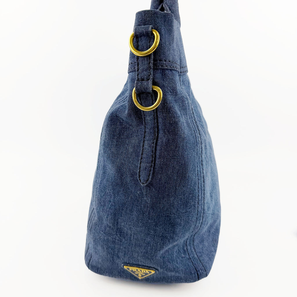 PRADA プラダ カナパ トートバッグ ショルダーバッグ デニム ブルー ヴィンテージ レディース 【中古】