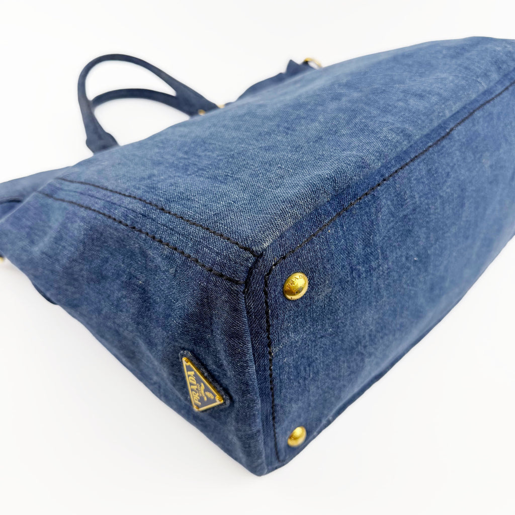 PRADA プラダ カナパ トートバッグ ショルダーバッグ デニム ブルー ヴィンテージ レディース 【中古】