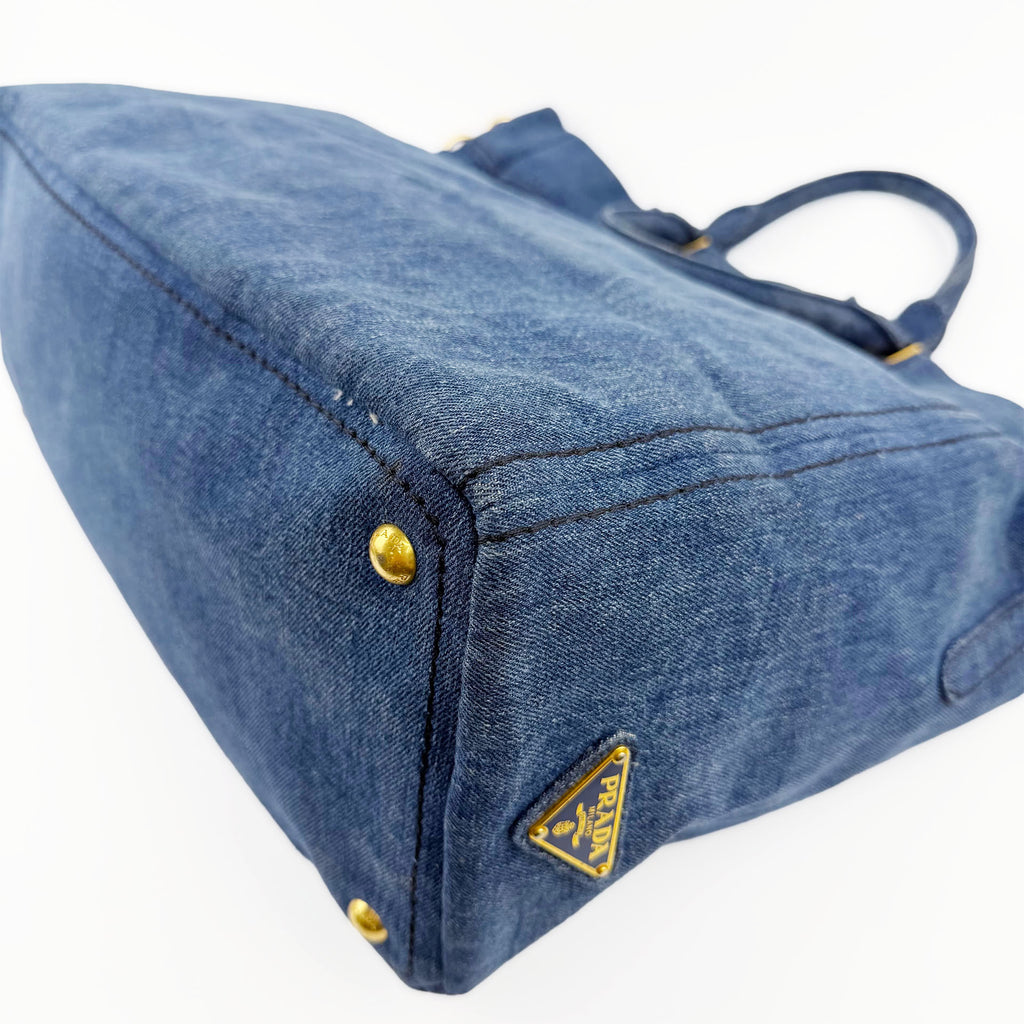 PRADA プラダ カナパ トートバッグ ショルダーバッグ デニム ブルー ヴィンテージ レディース 【中古】