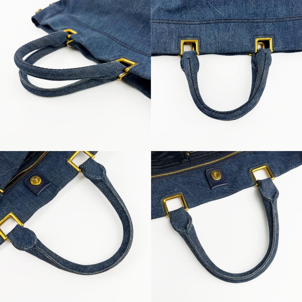 PRADA プラダ カナパ トートバッグ ショルダーバッグ デニム ブルー ヴィンテージ レディース 【中古】