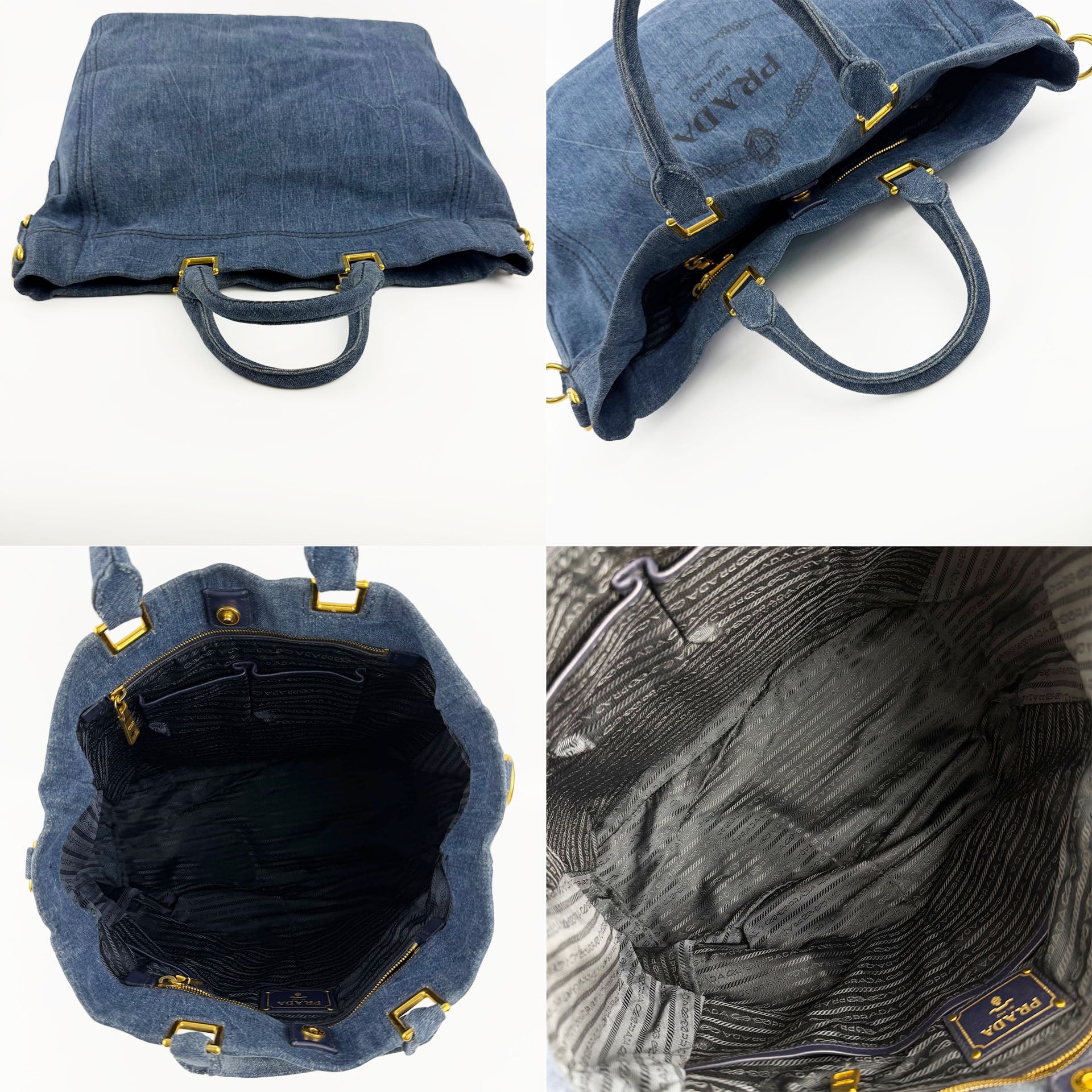 PRADA プラダ カナパ トートバッグ ショルダーバッグ デニム ブルー ヴィンテージ レディース 【中古】