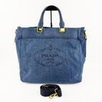 PRADA プラダ カナパ トートバッグ ショルダーバッグ デニム ブルー ヴィンテージ レディース 【中古】