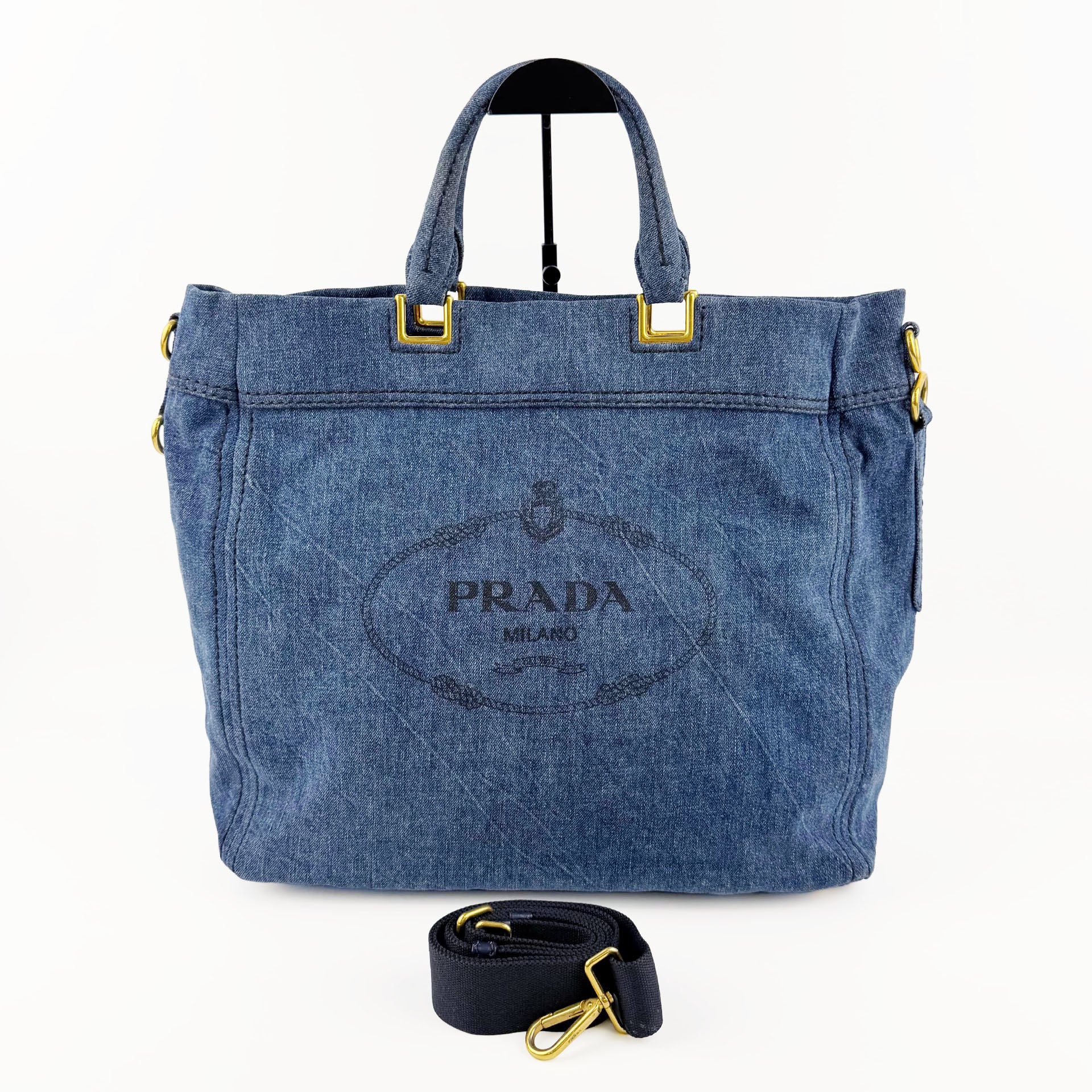 PRADA プラダ カナパ トートバッグ ショルダーバッグ デニム ブルー ヴィンテージ レディース 【中古】