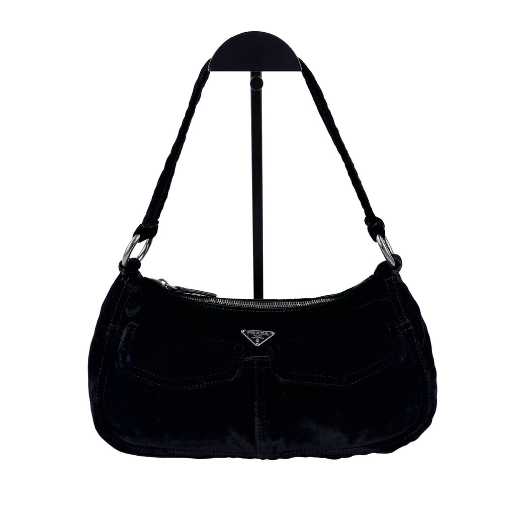PRADA プラダ ショルダーバッグ ブラック ベルベット ヴィンテージ レディース 【中古】