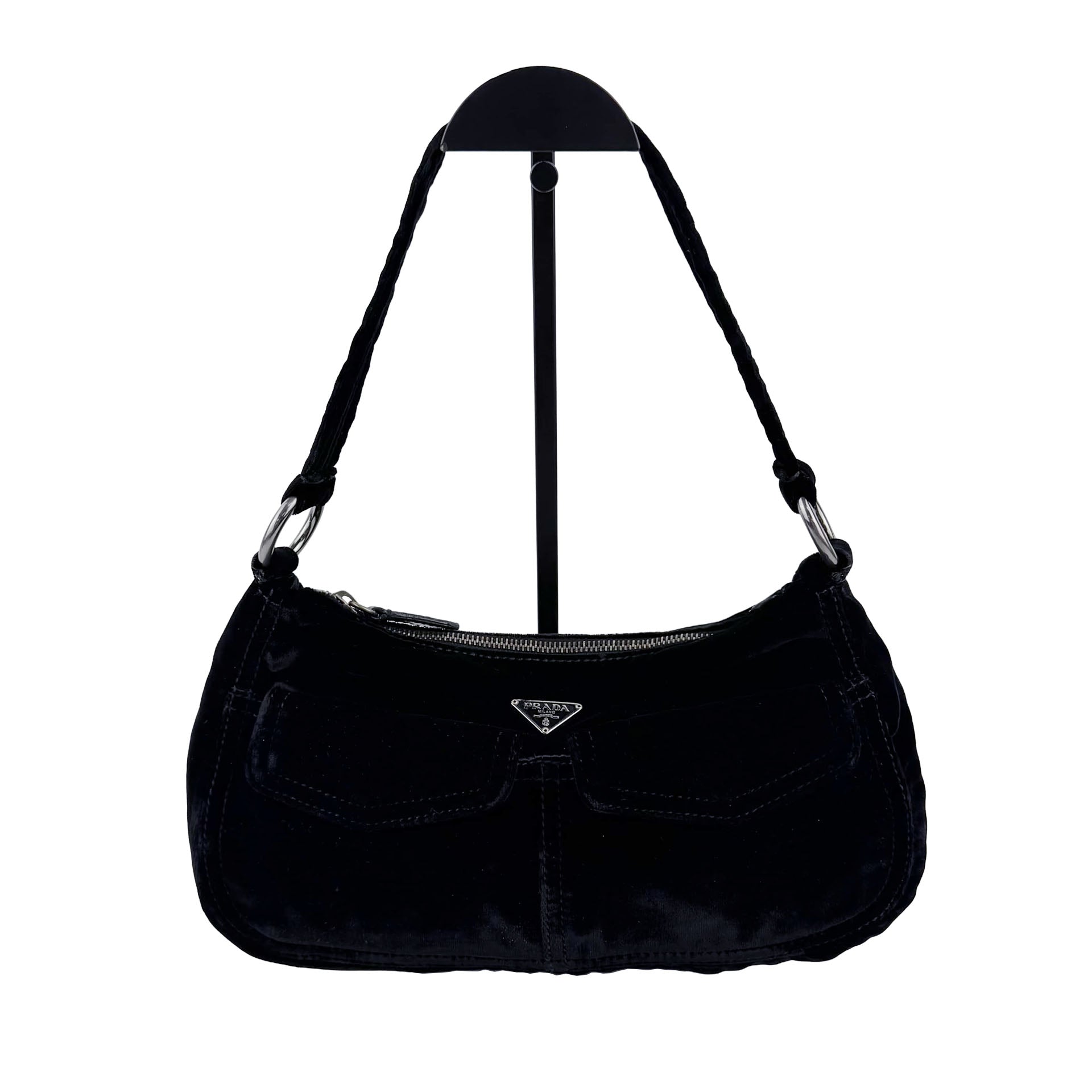 PRADA プラダ ショルダーバッグ ブラック ベルベット ヴィンテージ レディース 【中古】