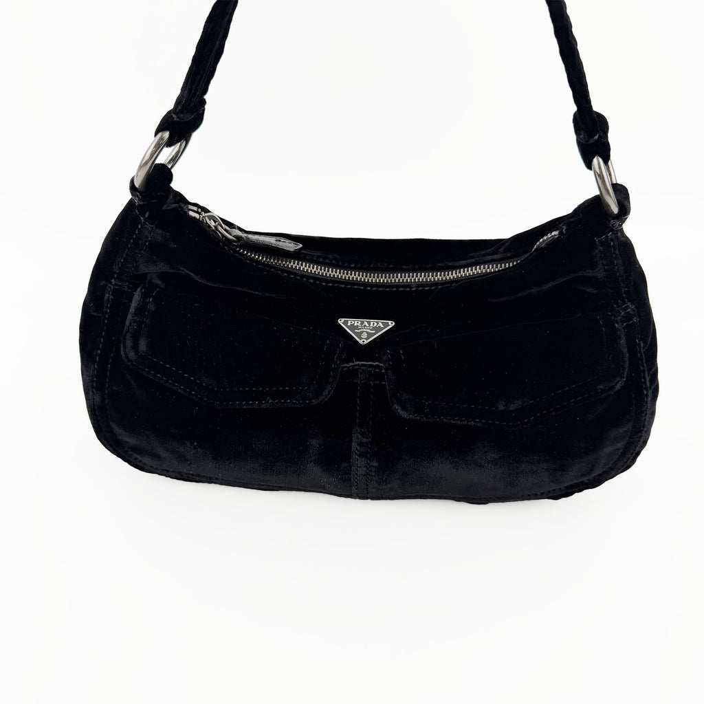 PRADA プラダ ショルダーバッグ ブラック ベルベット ヴィンテージ レディース 【中古】