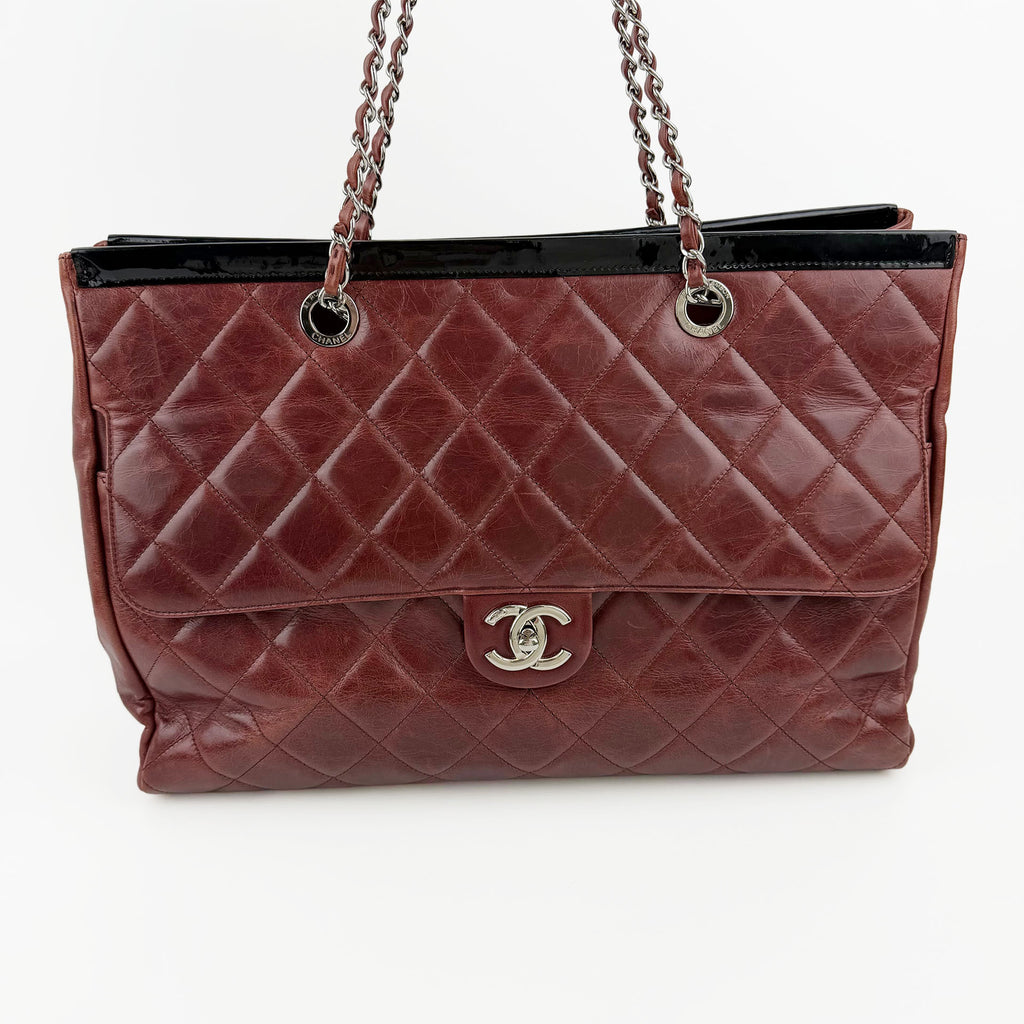 CHANEL シャネル ココマーク マトラッセ チェーントートバッグ ショルダーバッグ レッド レザー 20番台 ヴィンテージ レディース 【中古】
