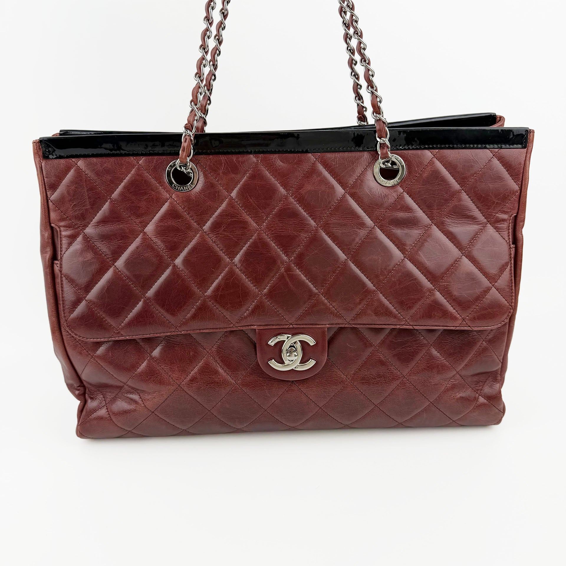 CHANEL シャネル ココマーク マトラッセ チェーントートバッグ ショルダーバッグ レッド レザー 20番台 ヴィンテージ レディース 【中古】