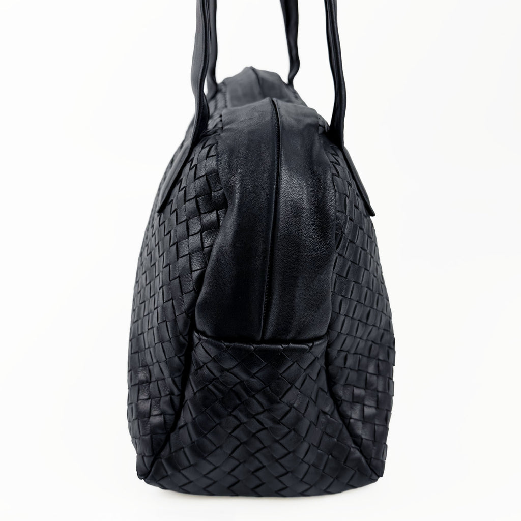 Bottega Veneta ボッテガヴェネタ イントレチャート トートバッグ ショルダーバッグ ブラック レザー ヴィンテージ レディース 【中古】