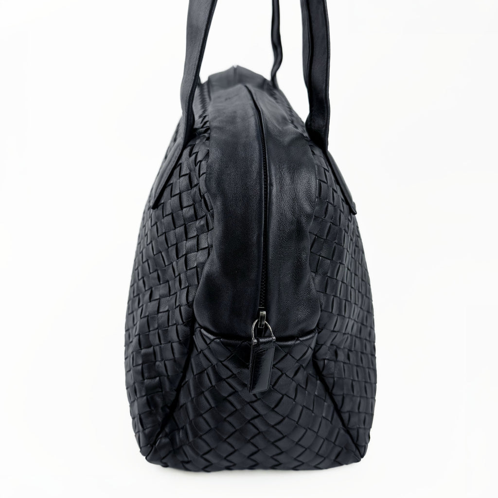 Bottega Veneta ボッテガヴェネタ イントレチャート トートバッグ ショルダーバッグ ブラック レザー ヴィンテージ レディース 【中古】