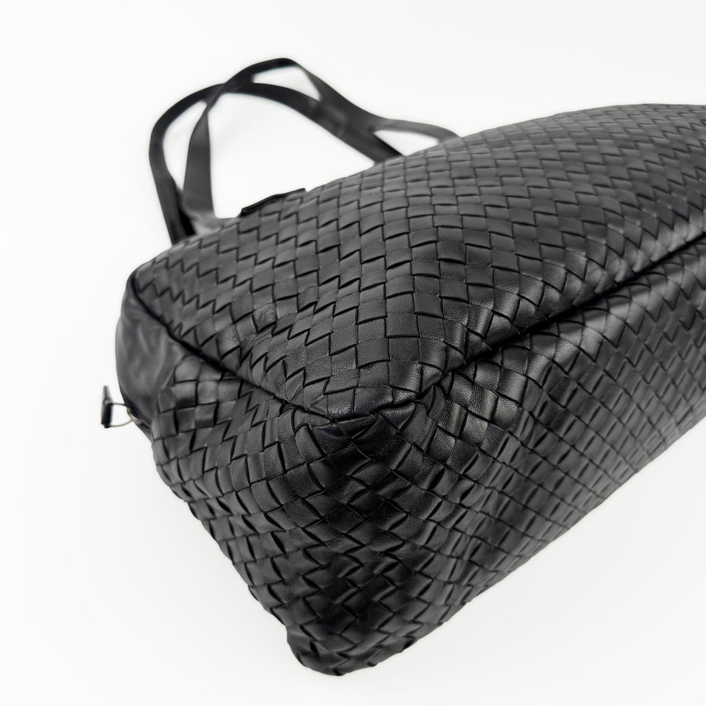 Bottega Veneta ボッテガヴェネタ イントレチャート トートバッグ ショルダーバッグ ブラック レザー ヴィンテージ レディース 【中古】