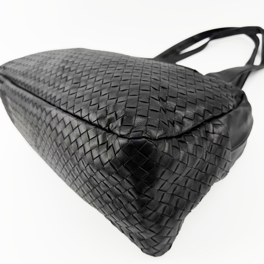 Bottega Veneta ボッテガヴェネタ イントレチャート トートバッグ ショルダーバッグ ブラック レザー ヴィンテージ レディース 【中古】