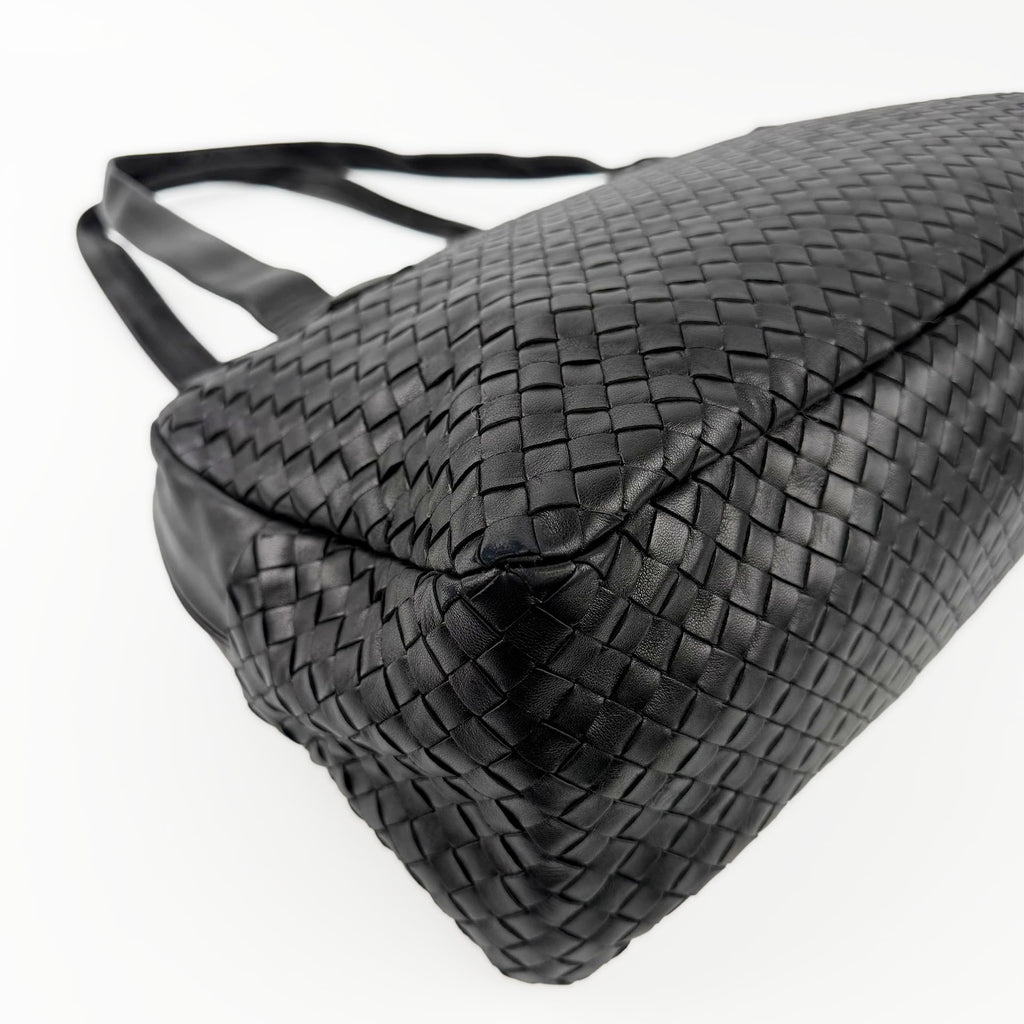 Bottega Veneta ボッテガヴェネタ イントレチャート トートバッグ ショルダーバッグ ブラック レザー ヴィンテージ レディース 【中古】