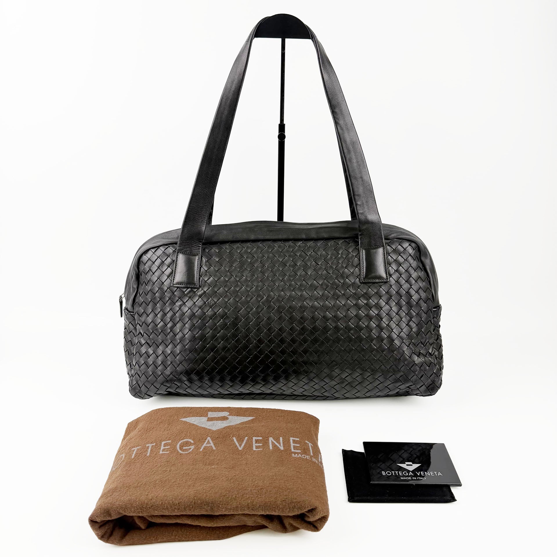 Bottega Veneta ボッテガヴェネタ イントレチャート トートバッグ ショルダーバッグ ブラック レザー ヴィンテージ レディース 【中古】