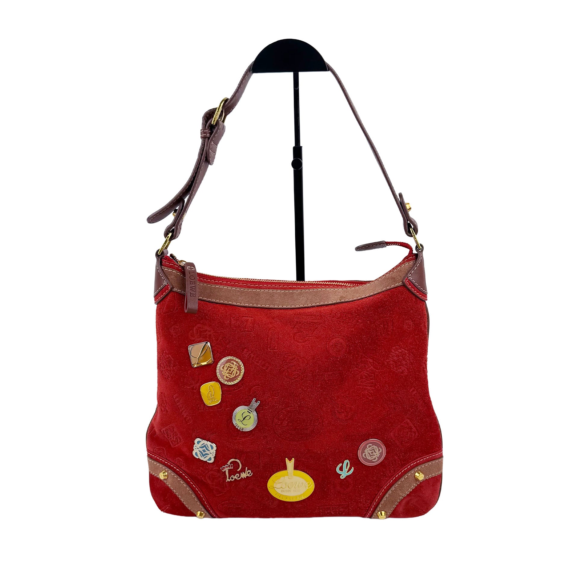 LOEWE ロエベ アナグラム 160周年記念限定 ショルダーバッグ レッド スエード ヴィンテージ レディース 【中古】