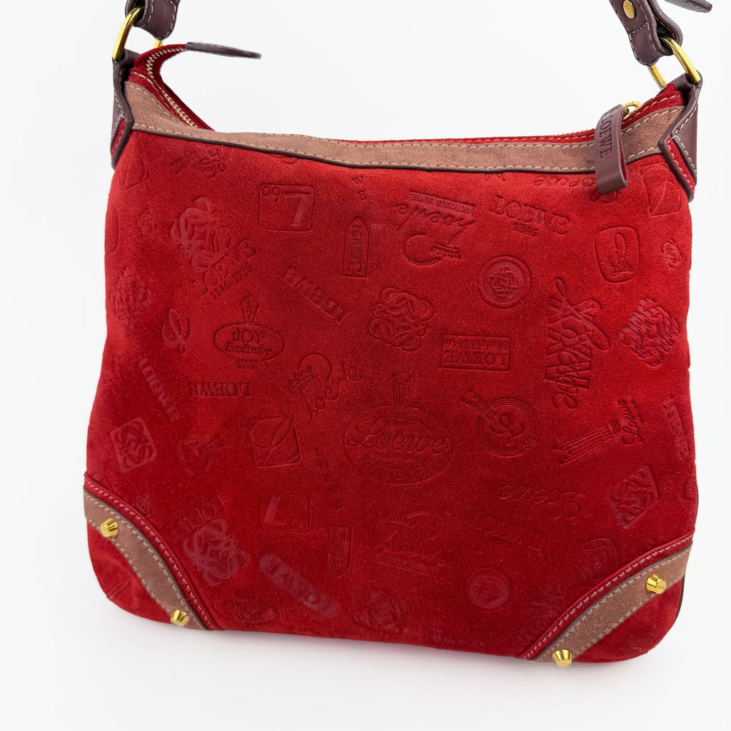 LOEWE ロエベ アナグラム 160周年記念限定 ショルダーバッグ レッド スエード ヴィンテージ レディース 【中古】