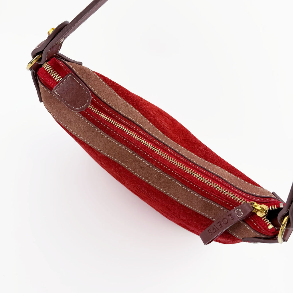 LOEWE ロエベ アナグラム 160周年記念限定 ショルダーバッグ レッド スエード ヴィンテージ レディース 【中古】