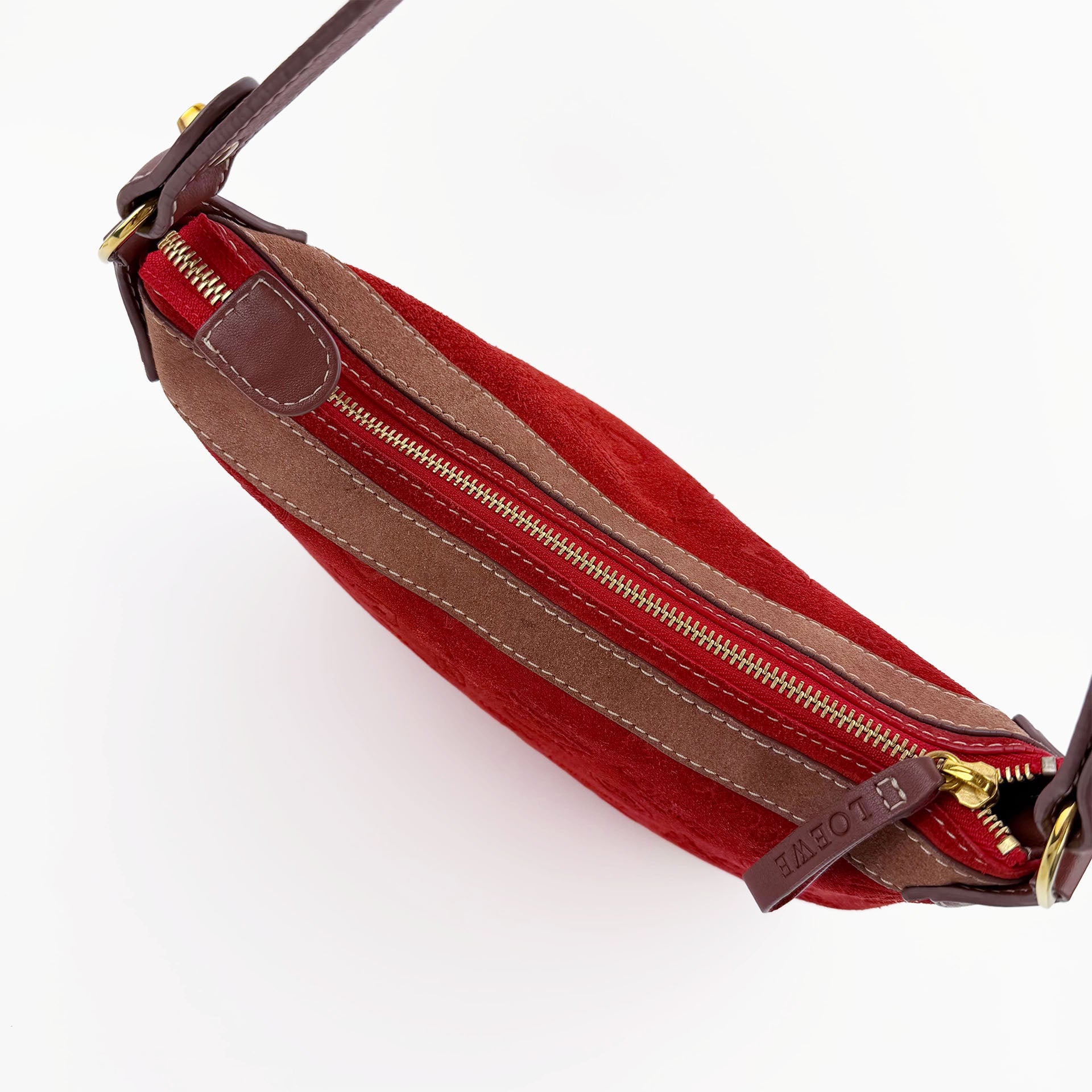 LOEWE ロエベ アナグラム 160周年記念限定 ショルダーバッグ レッド スエード ヴィンテージ レディース 【中古】