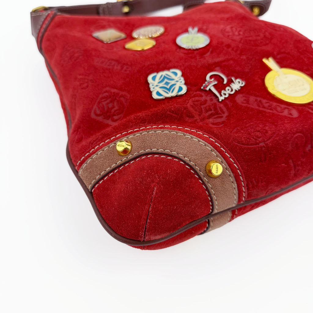 LOEWE ロエベ アナグラム 160周年記念限定 ショルダーバッグ レッド スエード ヴィンテージ レディース 【中古】