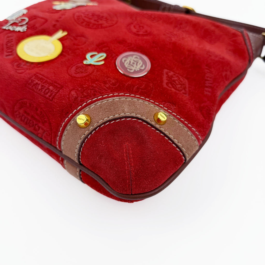LOEWE ロエベ アナグラム 160周年記念限定 ショルダーバッグ レッド スエード ヴィンテージ レディース 【中古】