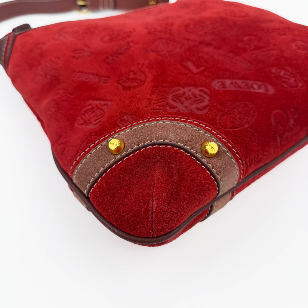 LOEWE ロエベ アナグラム 160周年記念限定 ショルダーバッグ レッド スエード ヴィンテージ レディース 【中古】