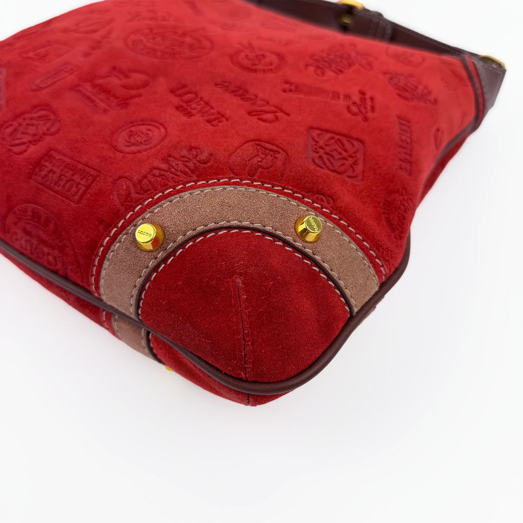 LOEWE ロエベ アナグラム 160周年記念限定 ショルダーバッグ レッド スエード ヴィンテージ レディース 【中古】