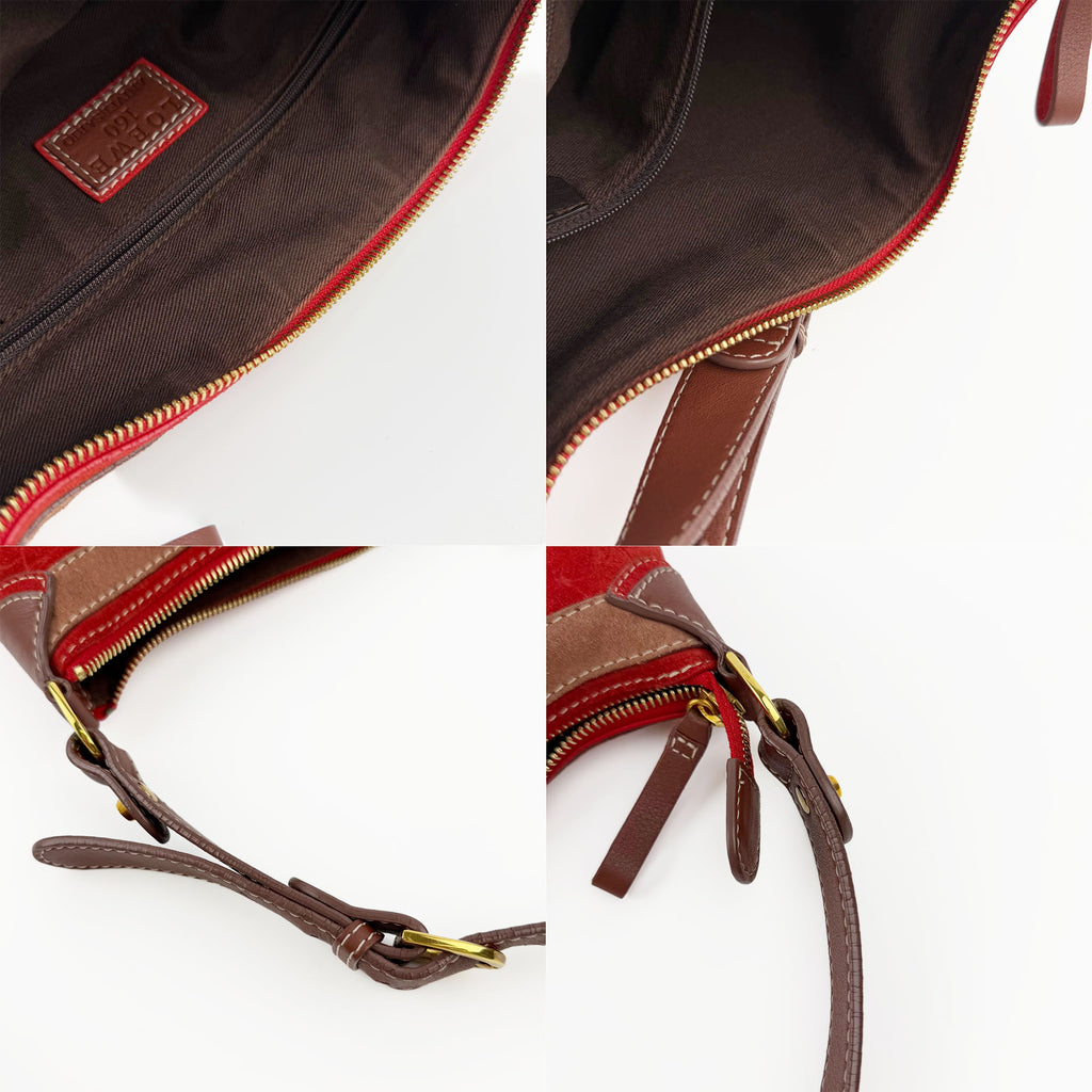 LOEWE ロエベ アナグラム 160周年記念限定 ショルダーバッグ レッド スエード ヴィンテージ レディース 【中古】