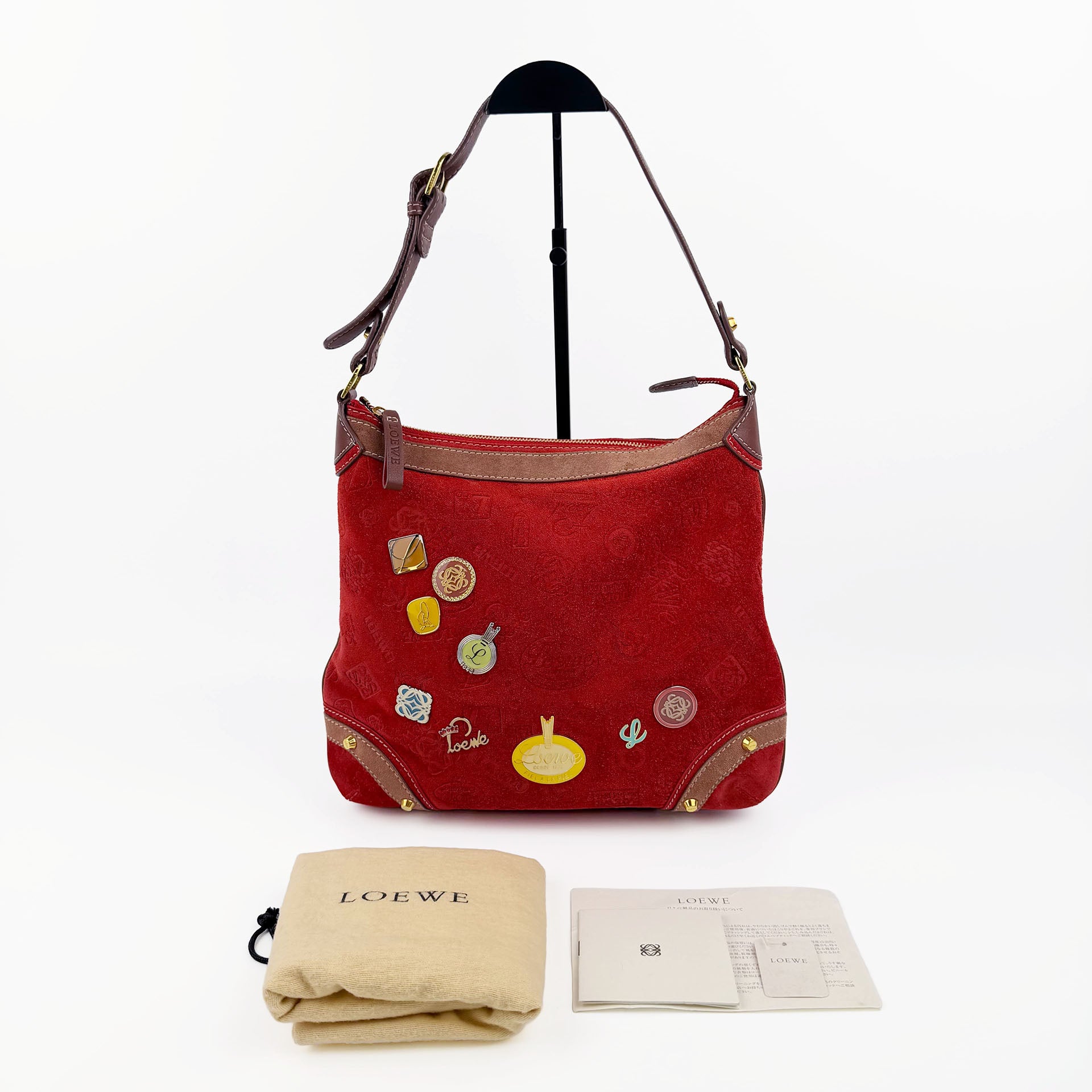 LOEWE ロエベ アナグラム 160周年記念限定 ショルダーバッグ レッド スエード ヴィンテージ レディース 【中古】
