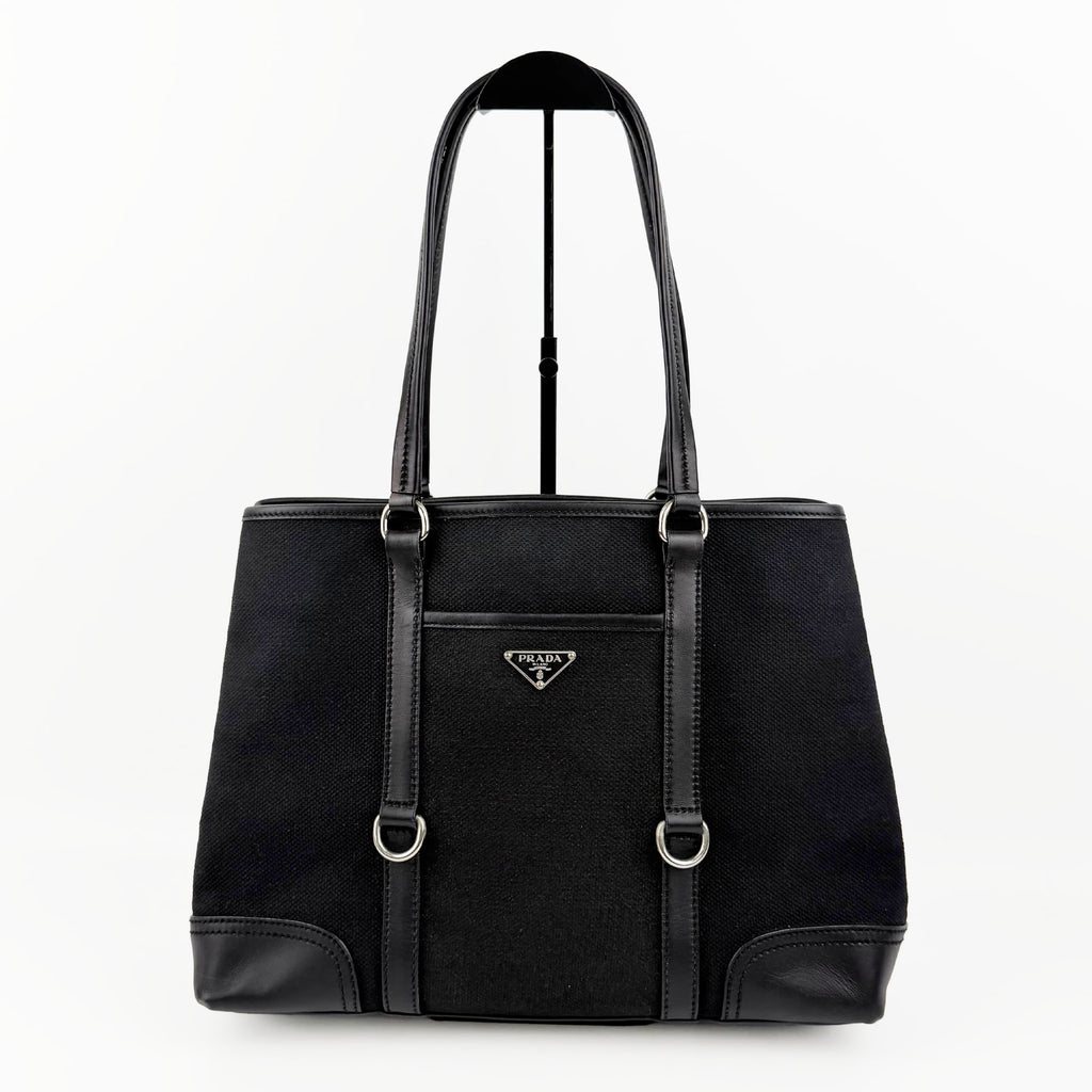 PRADA プラダ トートバッグ キャンバス ブラック ヴィンテージ レディース 【中古】