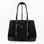 PRADA プラダ トートバッグ キャンバス ブラック ヴィンテージ レディース 【中古】