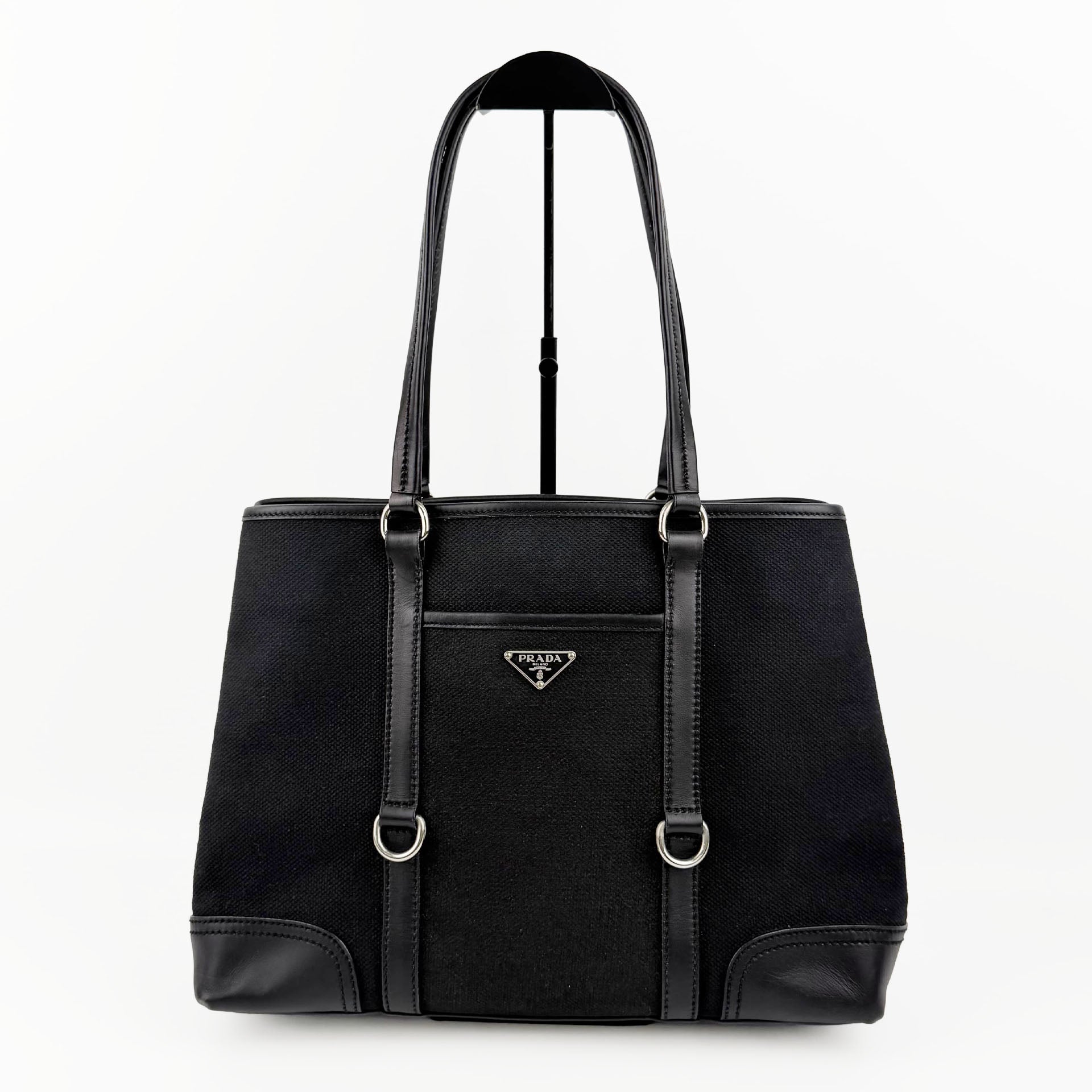 PRADA プラダ トートバッグ キャンバス ブラック ヴィンテージ レディース 【中古】