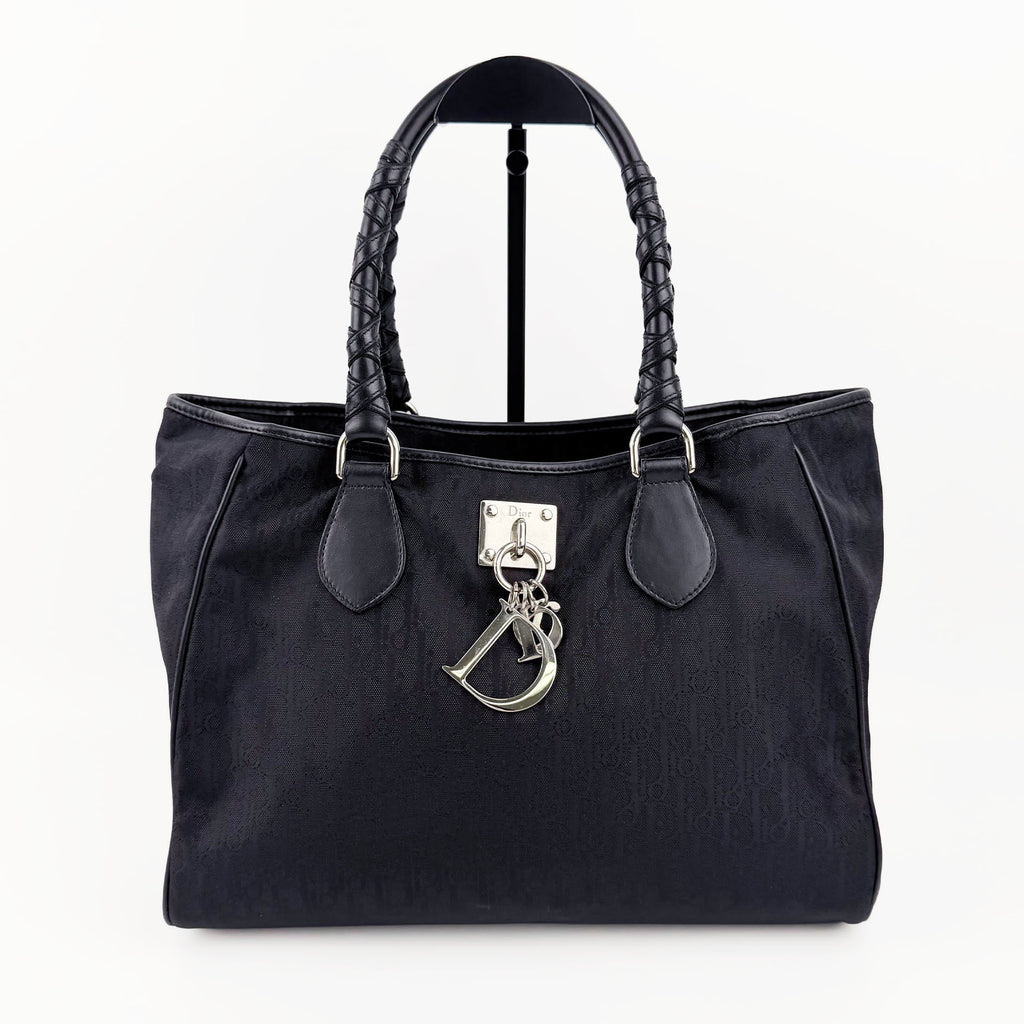 Christian Dior クリスチャンディオール ラブリー トートバッグ トロッター ガリアーノ ハンドバッグ ブラック ナイロン キャンバス ヴィンテージ レディース 【中古】