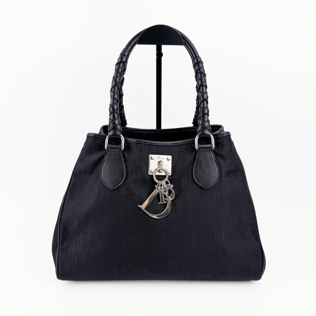 Christian Dior クリスチャンディオール ラブリー トートバッグ トロッター ガリアーノ ハンドバッグ ブラック ナイロン キャンバス ヴィンテージ レディース 【中古】