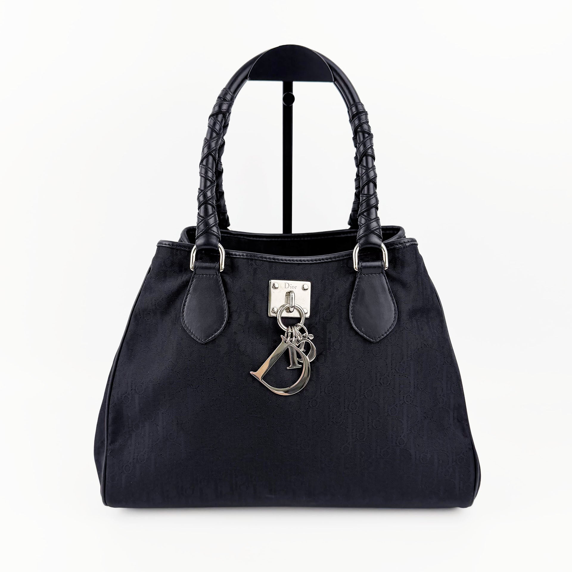 Christian Dior クリスチャンディオール ラブリー トートバッグ トロッター ガリアーノ ハンドバッグ ブラック ナイロン キャンバス ヴィンテージ レディース 【中古】