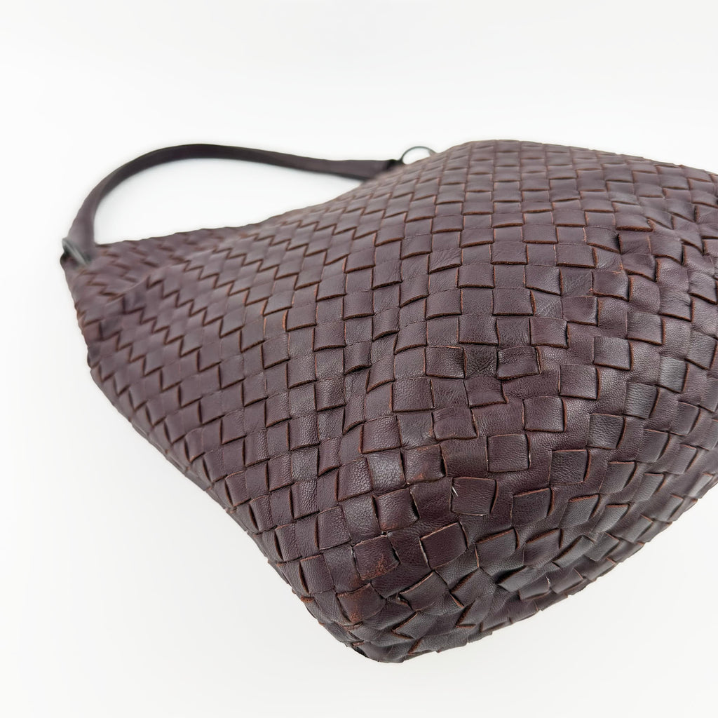 Bottega Veneta ボッテガヴェネタ イントレチャート トートバッグ ショルダーバッグ ボルドー レザー ヴィンテージ レディース 【中古】